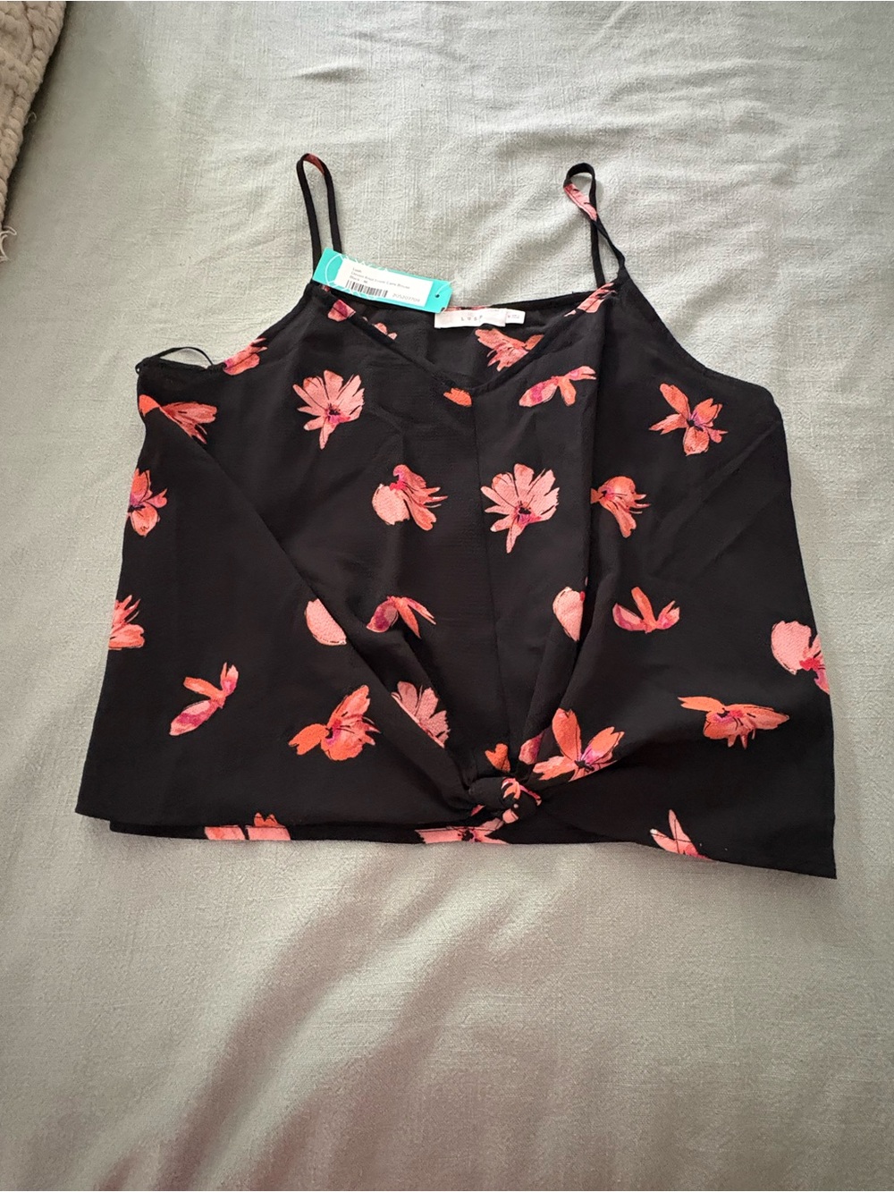 Lush Black Cami with Coral Pink Floral Print